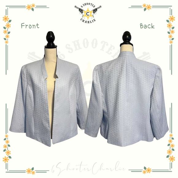 BLACK LABEL Evan Picone Blue Diamond Texture Jacket Open Front Blazer Women's 16 - Picture 1 of 7